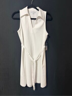 Robbie Bee White Sleeveless Collared Tie-Front Mini Dress